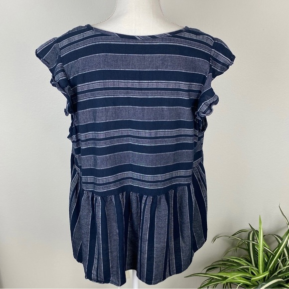 Fred David, Plus Size 2X Blouse Ruffle Sleeve Striped Navy Blue Gray EUC - Picture 9 of 9